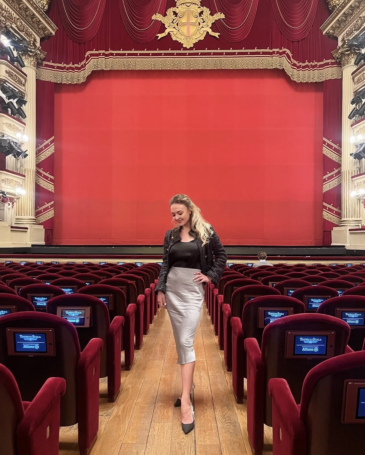 Tatiana Samoshkina standing in the auditorium of Teatro alla Scala in Milan